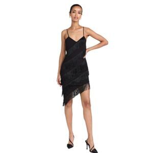 NWT Amanda Uprichard Bella Dona black fringed mini dress Size small